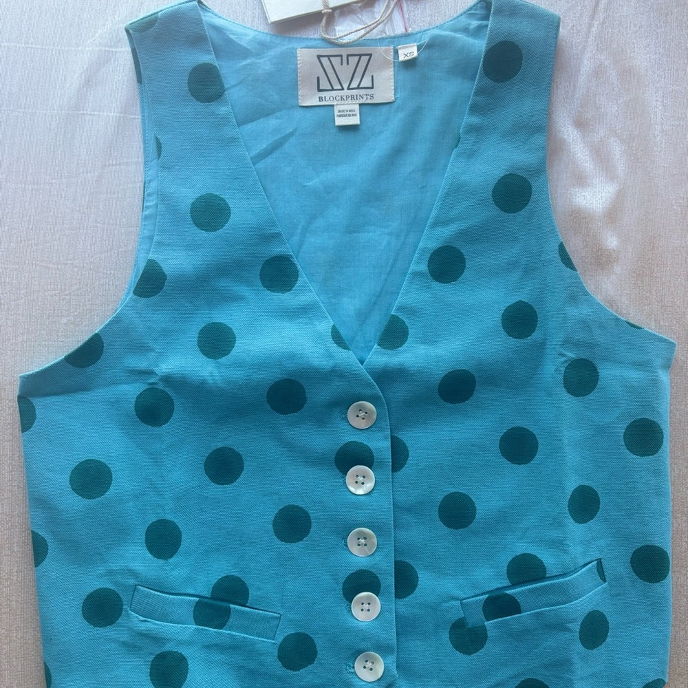 Blue Polka Dot Vest by Blockprints
